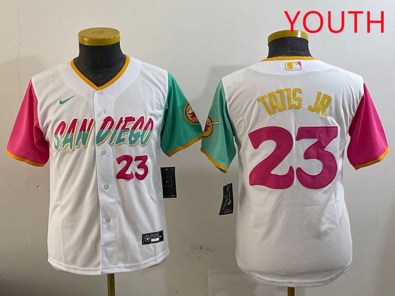 Youth San Diego Padres #23 Tatis jr White City Edition 2025 Nike MLB Jersey style 3->youth mlb jersey->Youth Jersey